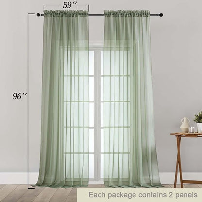 Sage Green Sheer Curtains for Bedroom Living Room 96 Inches Long 2 Panels - Image 5