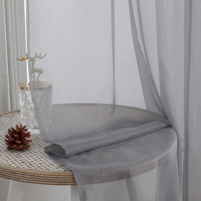 Charcoal Grey Sheer Curtains 72 Inches Long 2 Panels Set, Light Filtering Sheer - Image 4