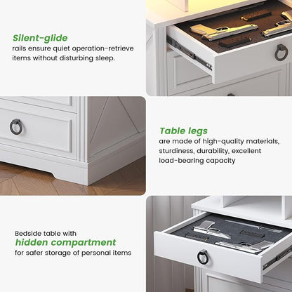 HNEBC Night Stand with Gun Drawers, Farmhouse Nightstand with Charging Station - Image 9