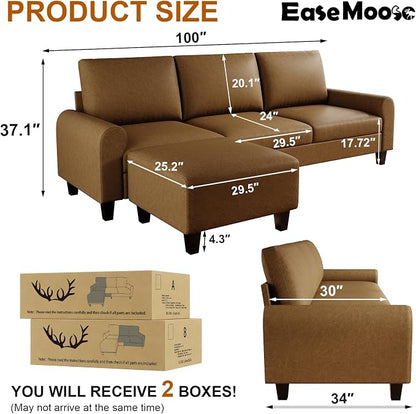 EASE MOOSE Large Seat Faux Leather L Shaped Sofa, Waterproof and - Image 2