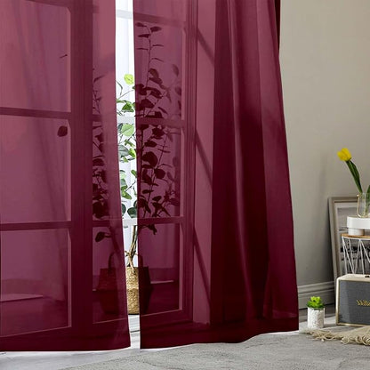 Burgundy Sheer Curtains 63 Inch Length 2 Panels Set - Image 8