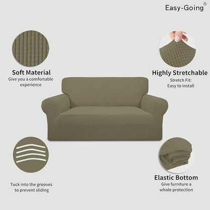 Easy-Going Stretch Loveseat Couch Covers Washable Khaki | 1-Piece Loveseat - Image 3