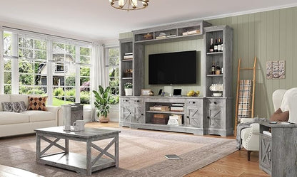 AMERLIFE 98" Farmhouse Entertainment Center Fits 75" TVs, Wall Unit by AMERLIFE