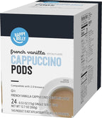 Amazon Brand - Happy Belly Cappuccino Coffee Pods Light Roast Compatible with 2.0 K-Cup Brewers, French Vanilla Flavored, 24 Count, 1.5 pound (Pack of 2)