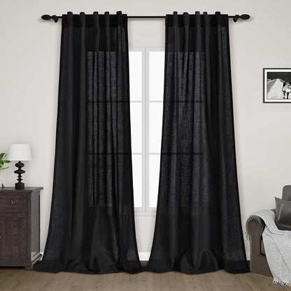 Black Linen Curtains 102 Inches Long by Nanspring