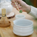 Marce Matcha Whisk Set- Matcha Set includes Matcha Whisk and Bowl (Bowl with Spout), Sifter, Holder and Scoop- The Perfect Bamboo Whisk for Matcha Tea (White- 7PC)