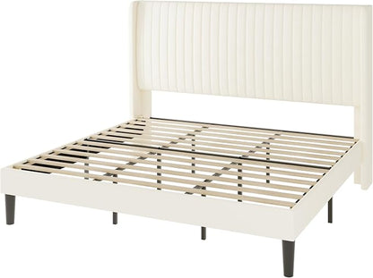 Allewie King Size Velvet Bed Frame/Vertical Channel Tufted Wingback - Image 9