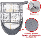 Mini Silicone Oven Mitts, Heat and Slip Resistant Kitchen Gloves 2-Pack Set, Vintage Plaid Soft Oven Mittens, Flexible Pot Holders for Cooking Baking and Grilling (Vintage Grey)