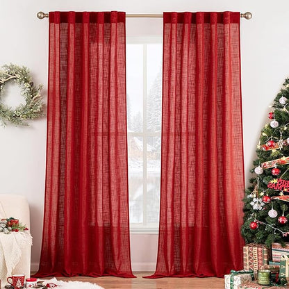 MIULEE Red Linen Curtains 52x108 Inch Long by MIULEE