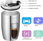 VEGOND Stainless Steel 12 oz Tumblers bulk Vacuum Insulated Double Wall Travel Tumbler with Lid and Straw Reusable Tumbler, Stainless 1 Pack