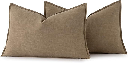 MIULEE Decorative Linen Lumbar Pillow Covers 12x20 Inch Khaki | Boho Farmhouse​ - Image 6