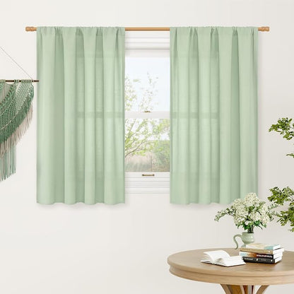 Small Window Linen Curtains 45 Inch Length by LAMIT