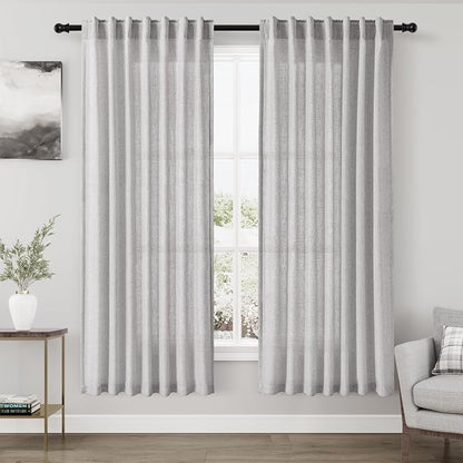 Grey Linen Semi Sheer Curtains 72 Inches Long 2 Panels Set by Nanspring