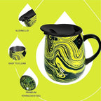 Ideus 16 oz (470 ml) Insulated Coffee Mug with Handle and Lid, Double Wall Stainless Steel Vacuum Thermal Coffee Mug, Travel Coffee Cup Thermal Cup for Home and Office (Yellow Zebra)