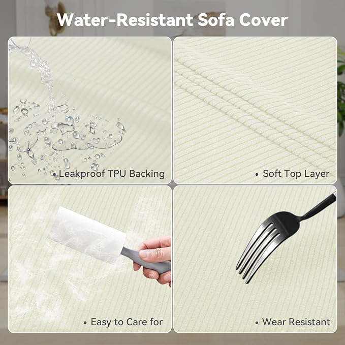 Waterproof Couch Cover 4-Piece Set Striped Sofa Slipcovers - Image 3
