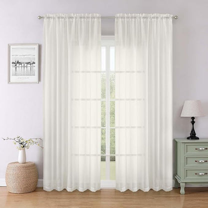 Ivory Sheer Curtains 84 Inches Long 2 Panels, Solid Airy Voile Extra Wide by Lecloud