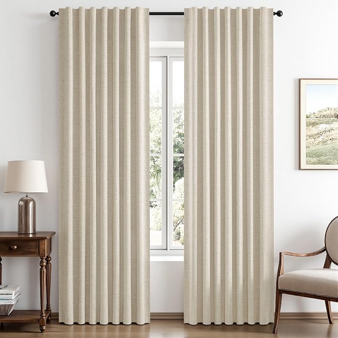 MIULEE 100% Blackout Linen Curtains 42 x 90 Inch Light Ivory 2 Panels | Thermal by MIULEE