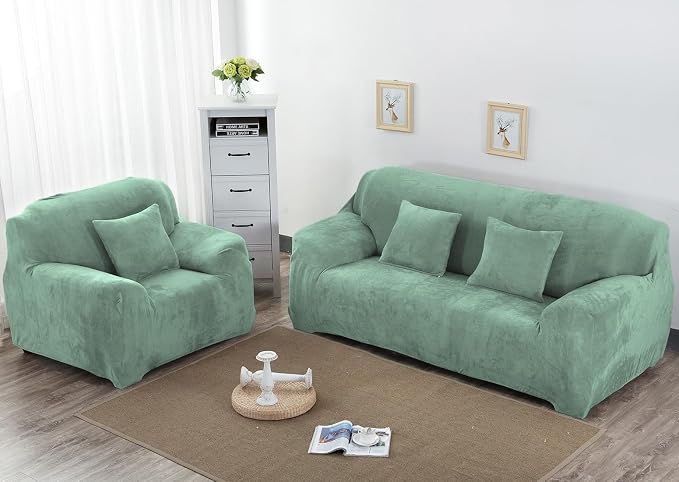 vctops 4 Seater Velvet Plush Stretch Sofa Slipcover 1-Piece Sofa Cover - Image 2