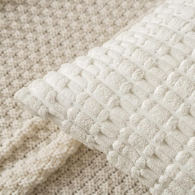 MIULEE Corduroy Decorative Throw Pillow Covers 16x16 Pure White Pack of 2 | - Image 2