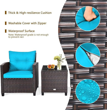 HAPPYGRILL 3 Pieces Patio Conversation Set, Outdoor Furniture Set PE Rattan - Image 5