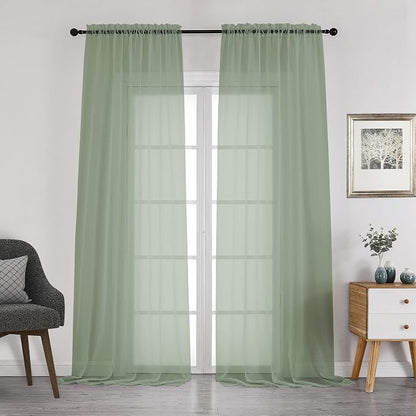 Chyhomenyc Sage Green Sheer Curtains 108 Inches Long by Chyhomenyc