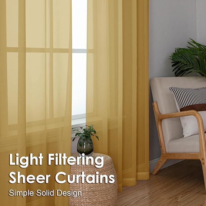 Gold Sheer Curtains 72 Inches Long 2 Panels - Image 6