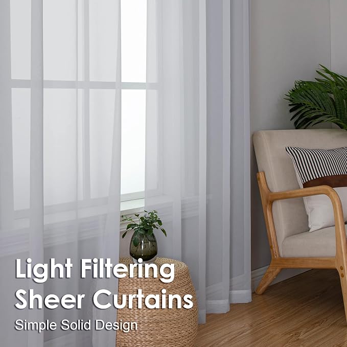 Light Grey Sheer Curtains 90 Inches Long 2 Panels - Image 6