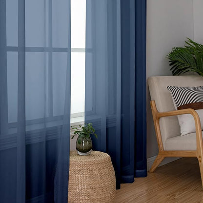 Simplebrand Blue Sheer Curtains 63 Inch Length 2 Panels, Rod Pocket Solid Color - Image 5