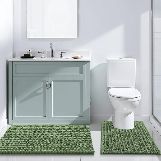 Arotive Luxury Chenille Bathroom Rug Mat, Extra Soft Thick Absorbent Shaggy Bath Rugs, Non-Slip Machine Wash Dry, Plush Bath Mats for Bathroom, Shower and Tub, 24x16, Olive Green