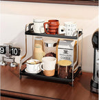 KISKIS Coffee Mug Cup Holder Space Saving 2-Tier Sturdy Stable Metal Storage Shelf, Prevent Falling Scratch Resistant Kitchen Rack Office Bathroom Desktop Organizer,Black+sliver