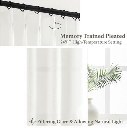Custom Pure White Semi Sheer Linen Floor to Ceiling 105 Inch Curtains - Image 3