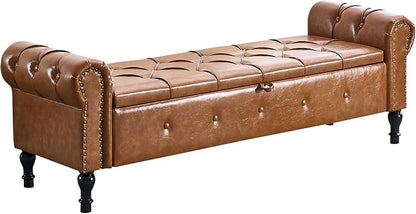 Storage Bench for Bedroom, Faux Leather 67" End of Bed Bench, King Size Bench - Image 9