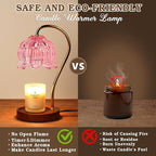 Pink Candle Warmer Lamp with Timer, Dimmable Candle Lamp Warmer, Birthday Gifts for Women Mom, House Warming for New Home Decor, Lotus Wax Melt Warmer for Jar Candles
