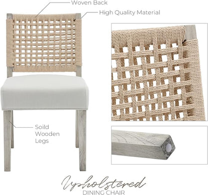 LZAREAL Farmhouse Dining Chairs Set of 2 Linen Fabric Upholstered Accent Side - Image 5