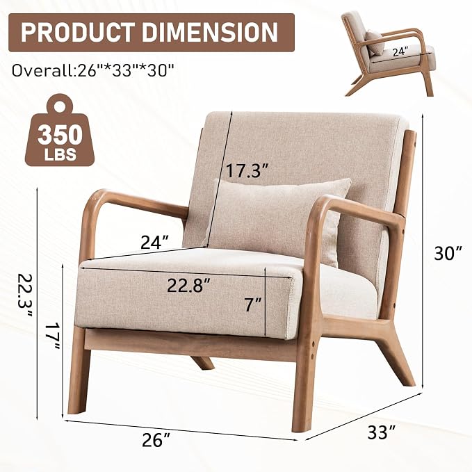 ANJ Mid Century Modern Accent Chair, Comfy Fabric Living Room Chairs - Image 2
