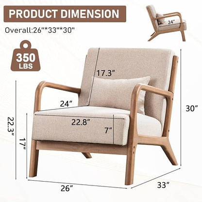 ANJ Mid Century Modern Accent Chairs Set of 2, Single Fabric Lounge Reading - Image 2