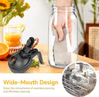 Mason Jar Pitcher, 64 OZ 2 Pack Glass Pitcher with Lid Double Leak-proof with Handle Water Jug Wide Mouth Breast Milk Pitcher Fridge Container for Water, Juice, Iced Coffee, Tea, Juice - Black+Grey