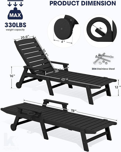 KINGYES HDPE Lounge Chair Outdoor, Patio Chaise Lounge Recliner - Image 2