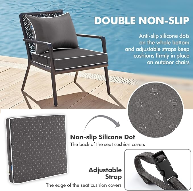 MIULEE Dark Grey Outdoor Seat Cushion 22x24 Inch Waterproof & 3 Year Fade - Image 4