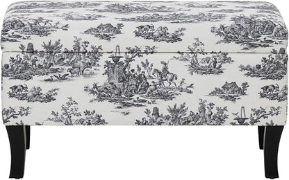Linon Stephanie Black and White Toile Fully Upholstered Bench - Image 10