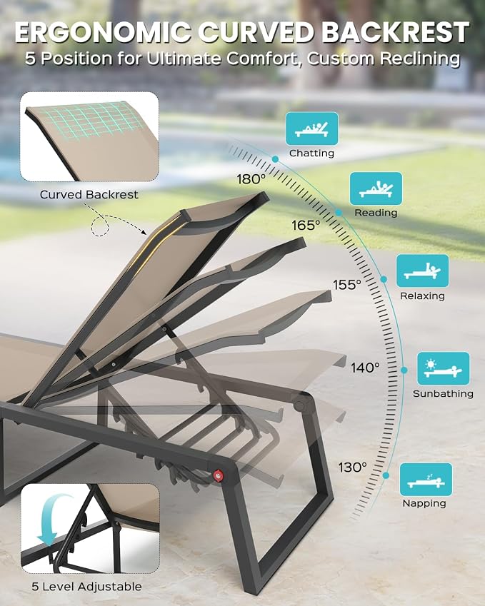 Aluminum Chaise Lounge Chair Outdoor, Foldable& No Assembly Patio Pool Lounge - Image 4