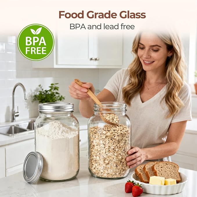 ComSaf 1 Gallon Wide Mouth Mason Jars 2 Pcs, 128 oz Glass Jars with Lids, Flour Sugar Storage Containers, Large Glass Containers for Pickles, Fermented Food, Sourdough Starter, Food Storage