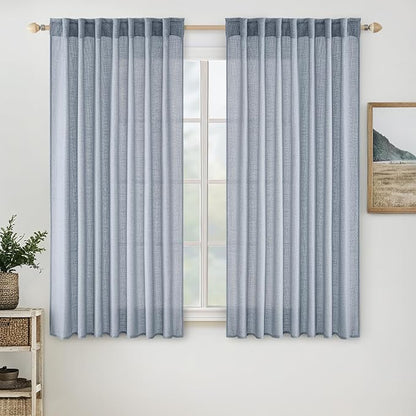 MIULEE Chambray Blue Linen Curtains 52x54 Inch Long by MIULEE