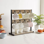 IBUYKE Wood Coffee Mug Holder for Countertop,16 Hook Mug Tree Holder Rack with Storage Base,Mug Display Organizer,Mug Holders for Home Kitchen,Greige UTBJ001Y