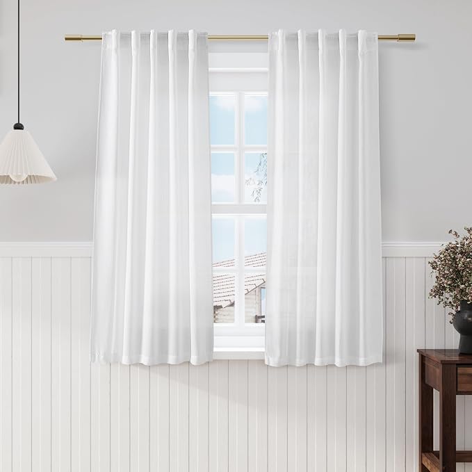 White Kitchen Curtains 54 Inch Length 2 Panels Back Tab Thermal Insulated Drapes by Nanspring