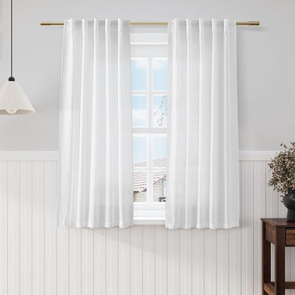 White Solid Cafe Curtains 54 Inch Length Set 2 Panel Back Tab Pocket Drapes by Nanspring