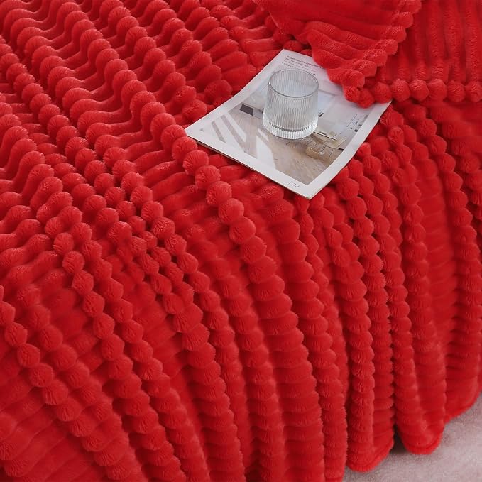 Christmas Red Throw Blanket for Couch Sofa 60"x80" Striped Design | Fleece - Image 5