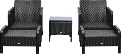 Outsunny 5 Pieces Rattan Wicker Lounge Chair Outdoor Patio Conversation Set - Image 6