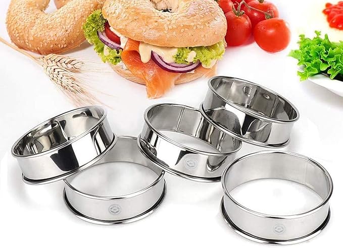 NewlineNY Stainless Steel 5 Pcs double rolled edges Circular Round Tart Rings, Pastry Muffin Molding Plating, Set of 5 : 1 x (28cm 11") + 4 x (10cm 4") x (2.2cm 0.85" H)