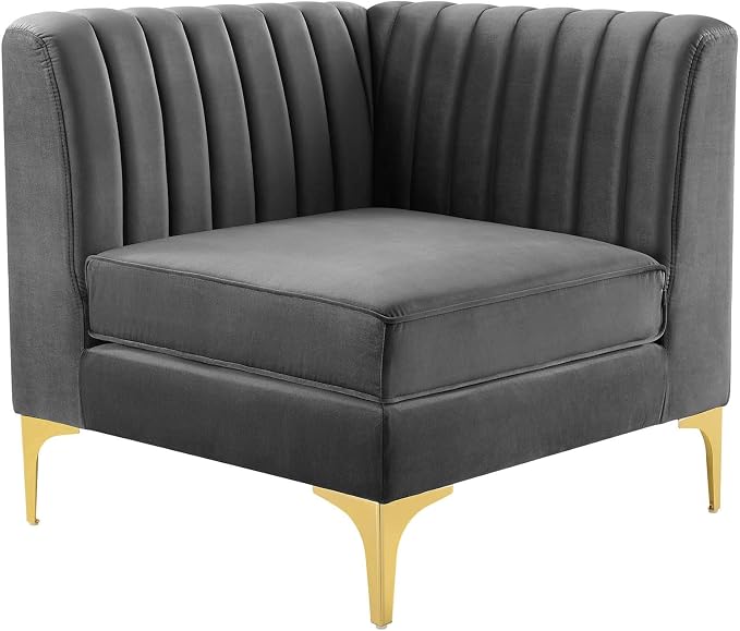 Modway EEI-3983-GRY Triumph Channel Tufted Performance Velvet Sectional Sofa - Image 3
